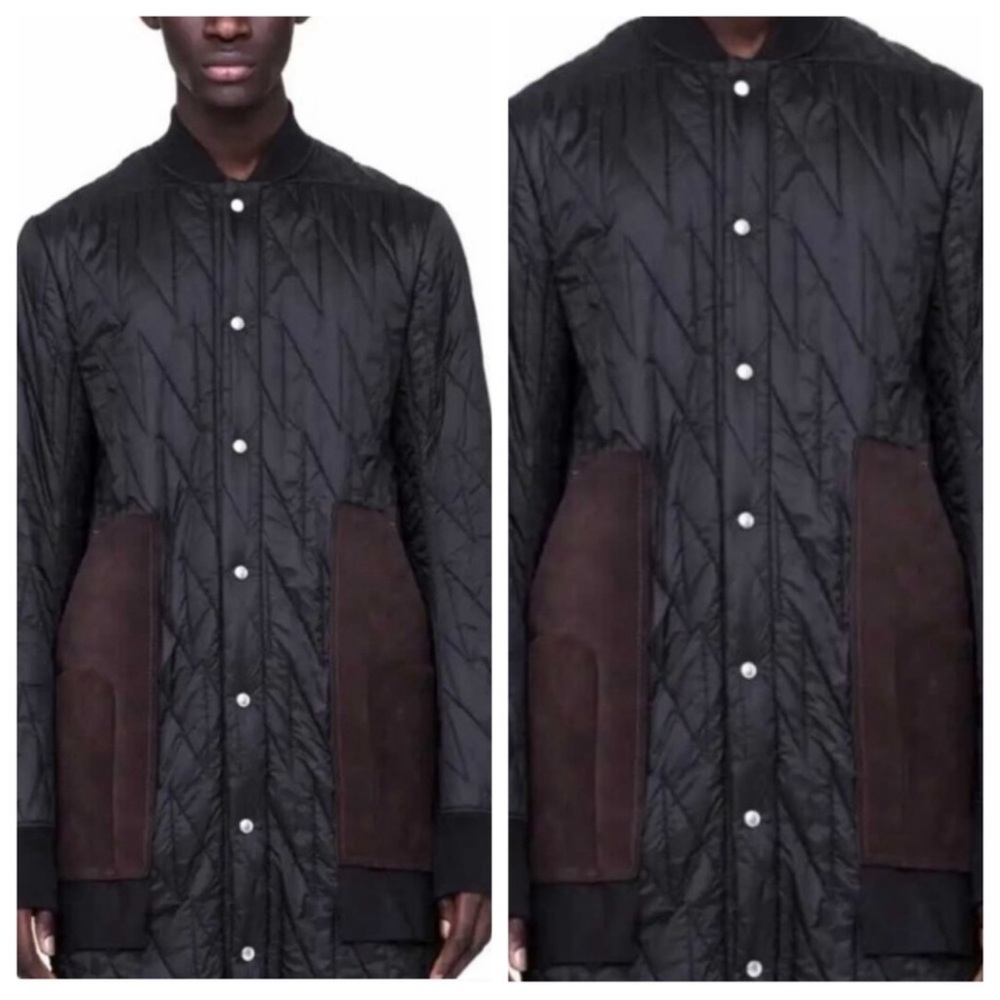 Rick Owens Quilted Flight Black Brown Long Jacket Coat - Picture 9 of 9